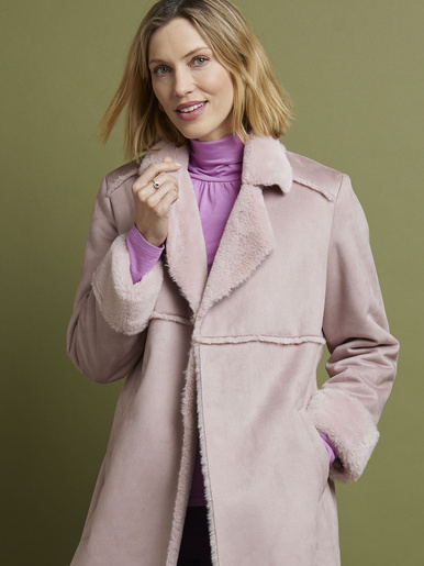 Manteau mi-long peau lainée - Daxon - Rose clair