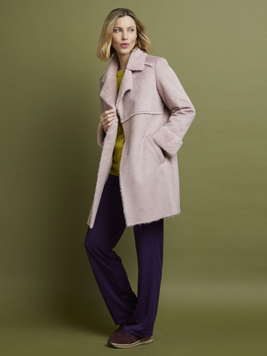 Manteau mi-long peau lainée - Daxon - Rose clair