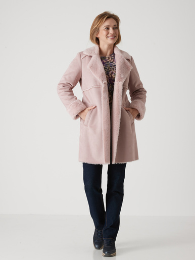 Manteau mi-long peau lainée - Daxon - Rose clair