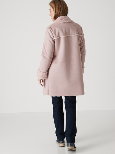 Manteau mi-long peau lainée - Daxon - Rose clair