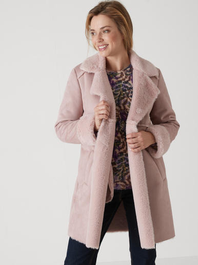 Manteau mi-long peau lainée - Daxon - Rose clair