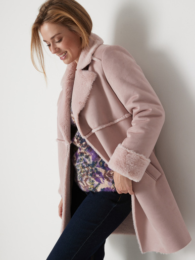 Manteau mi-long peau lainée - Daxon - Rose clair
