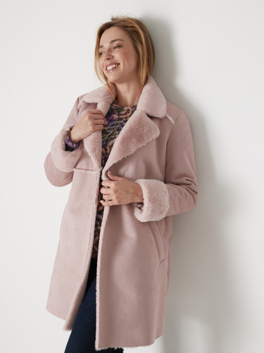 Manteau mi-long peau lainée - Daxon - Rose clair