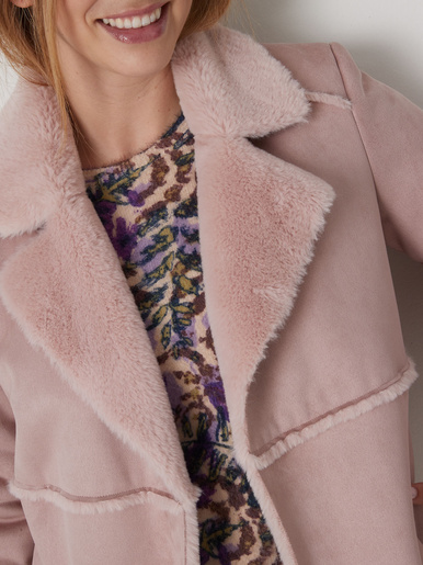 Manteau mi-long peau lainée - Daxon - Rose clair