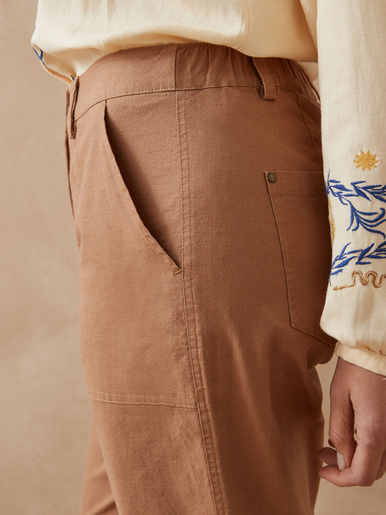 Pantalon 7/8ème en toile extensible - Daxon - Camel