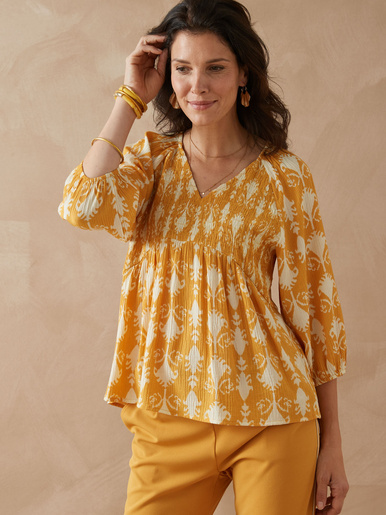 Blouse à smocks - Daxon - Imprimé jaune