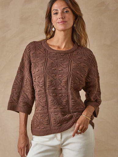 Pull court façon crochet - Daxon - Chocolat