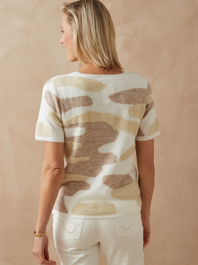 Pull manches courtes jacquard intarsia