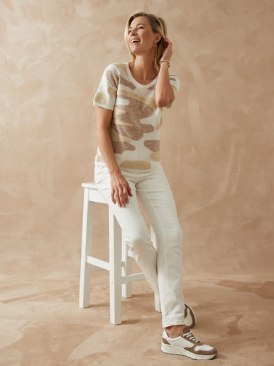 Pull manches courtes jacquard intarsia