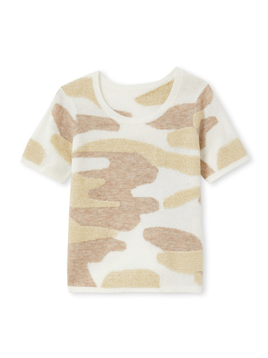 Pull manches courtes jacquard intarsia
