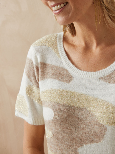 Pull manches courtes jacquard intarsia