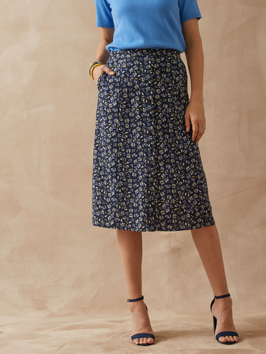 Jupe toute boutonnée - Daxon - Imprimé marine