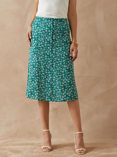 Jupe toute boutonnée - Daxon - Imprimé vert