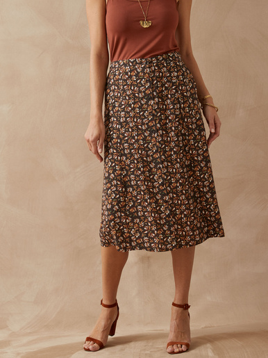 Jupe toute boutonnée - Daxon - Imprimé chocolat