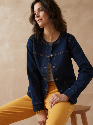 Veste denim encolure ronde - Daxon - Denim brut