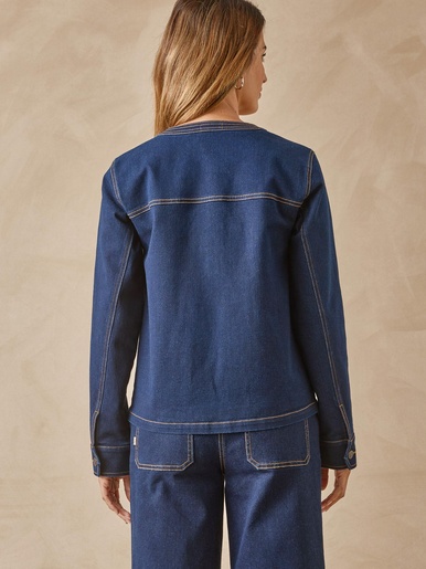 Veste en jean col rond surpiquée