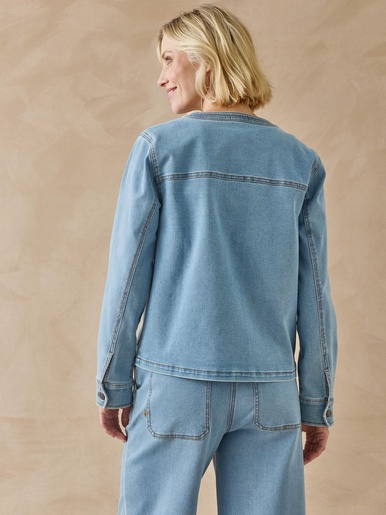 Veste en jean col rond surpiquée