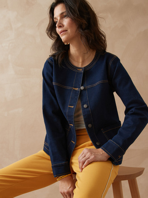 Veste denim encolure ronde