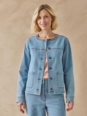 Veste denim encolure ronde