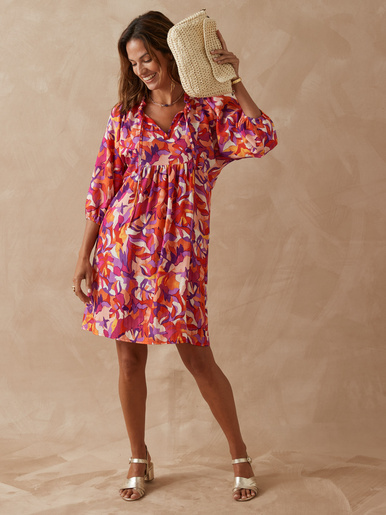 Robe encolure tunisienne volantée - Daxon - Imprimé multicolore