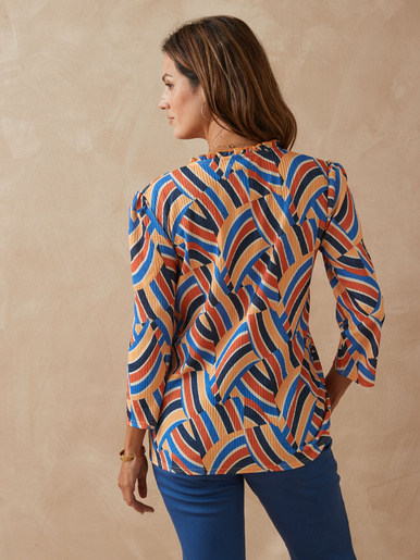 Tee-shirt maille gaufrée col volanté