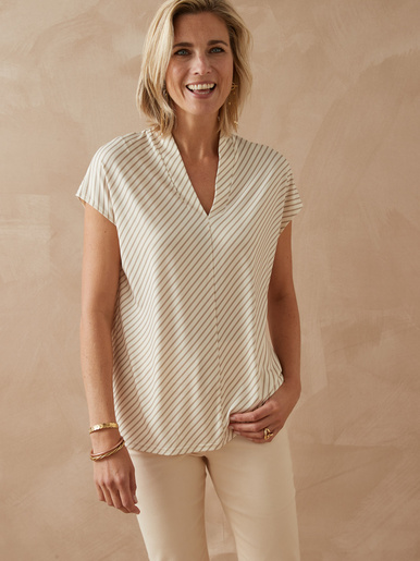 Tee-shirt manches T - Daxon - Rayé beige
