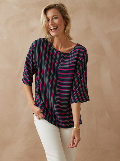 Blouse crêpe manches chauve-souris - Daxon - Raye bleu