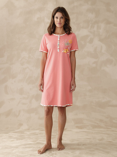 Chemise de nuit courte manches courtes - Daxon - Imprimé rose