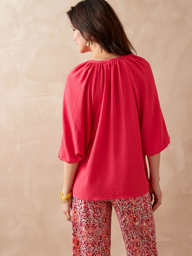Blouse fluide manches bouffantes - Daxon - Rose
