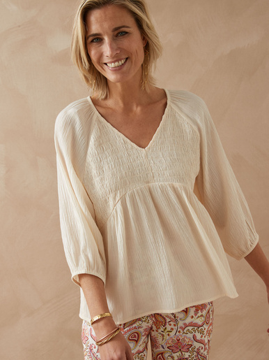 Blouse à smocks - Daxon - Ecru