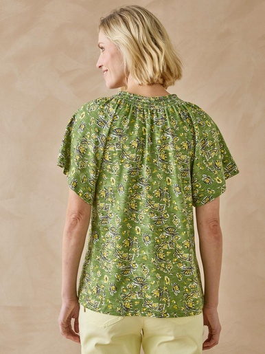 T-shirt col V manches papillon