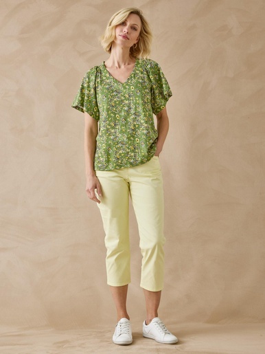 T-shirt col V manches papillon