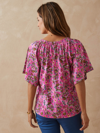 T-shirt col V manches papillon