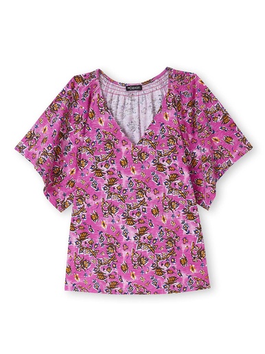 T-shirt col V manches papillon