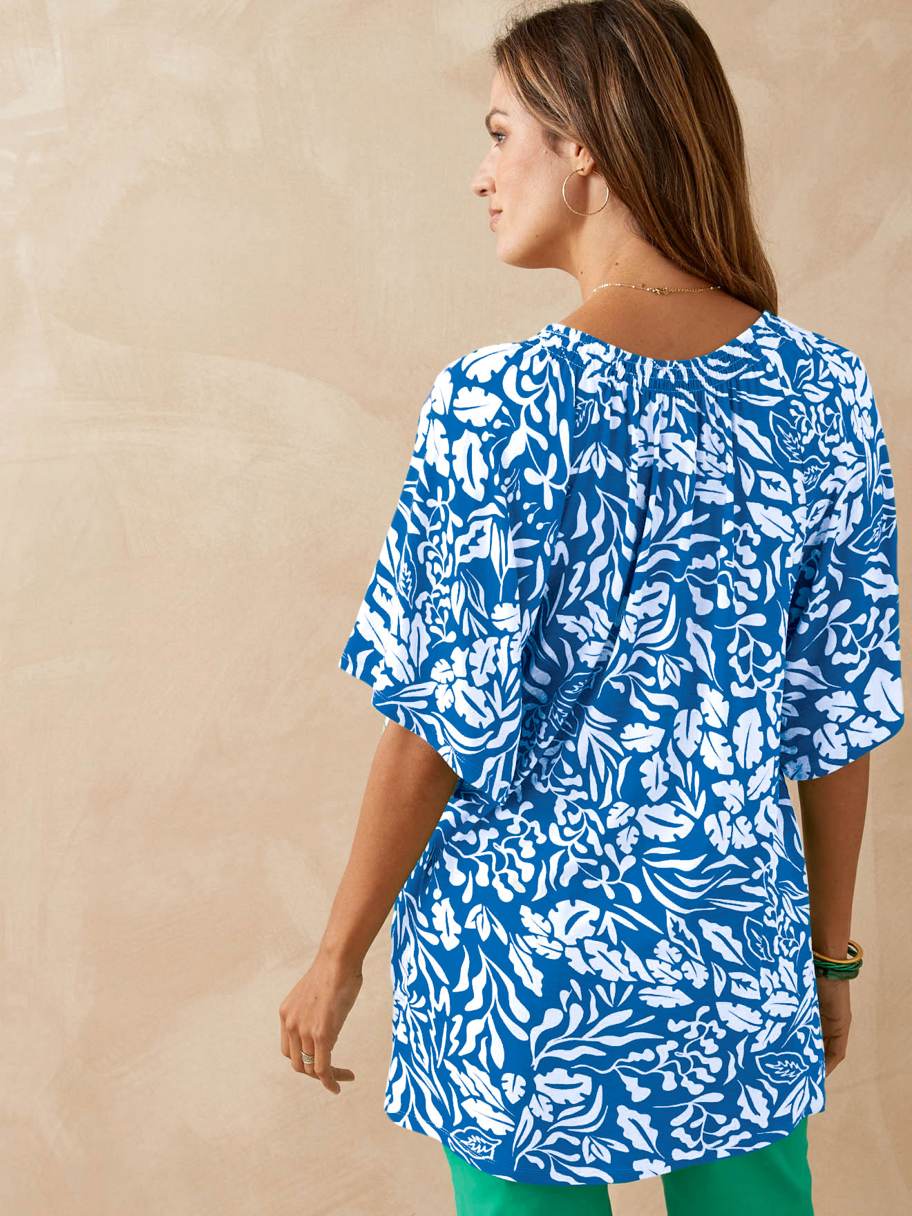 Tee-shirt V smocks au dos - Daxon - Imprimé bleu