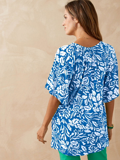 Tee-shirt V smocks au dos - Daxon - Imprimé bleu