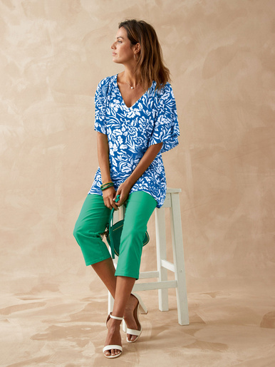 Tee-shirt V smocks au dos - Daxon - Imprimé bleu