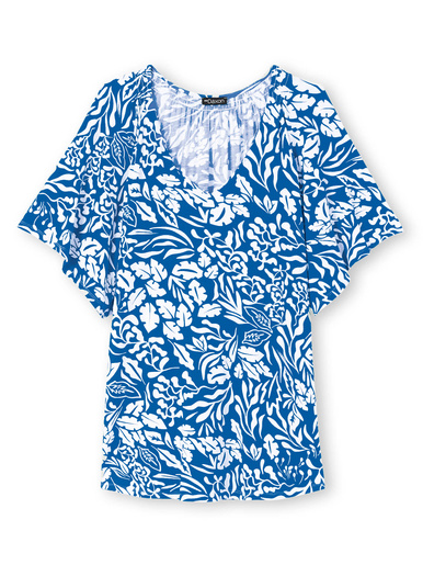 Tee-shirt V smocks au dos - Daxon - Imprimé bleu