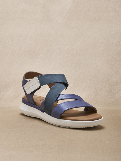 Sandales cuir à scratch et élastiques