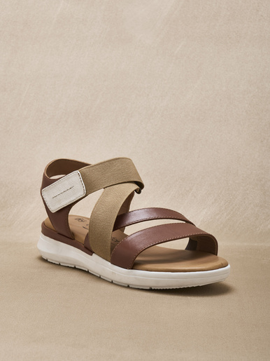 Sandales cuir à scratch et élastiques
