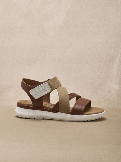 Sandales cuir à scratch et élastiques