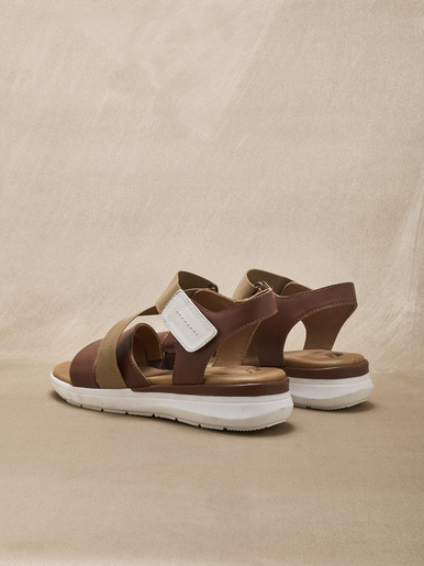 Sandales cuir à scratch et élastiques