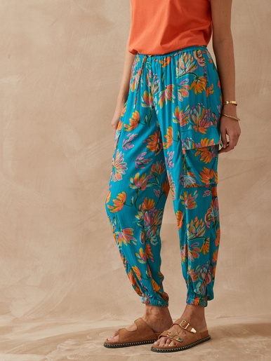 Pantalon large élastiqué - Daxon - Imprimé turquoise
