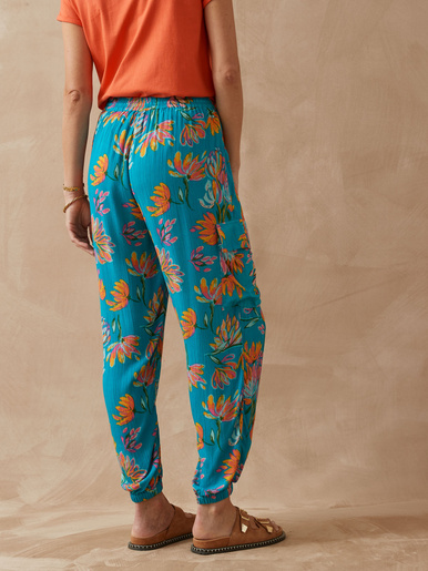 Pantalon large élastiqué - Daxon - Imprimé turquoise