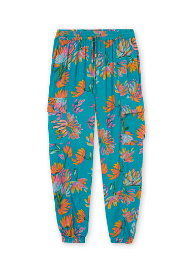 Pantalon large élastiqué - Daxon - Imprimé turquoise