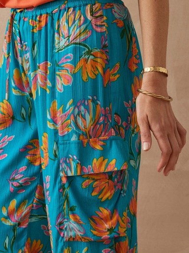 Pantalon large élastiqué - Daxon - Imprimé turquoise