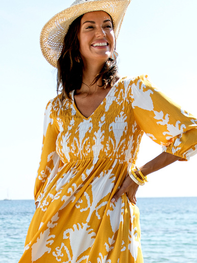 Robe longue à smocks