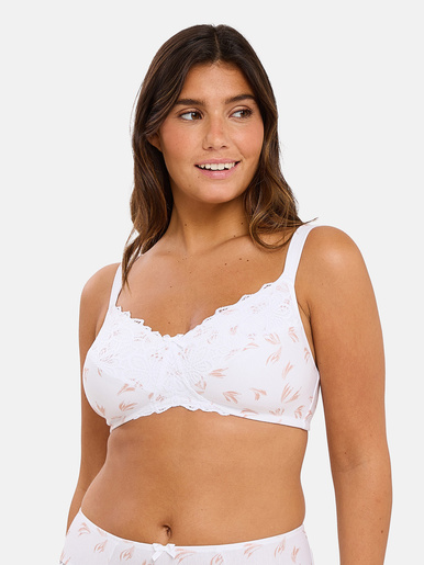 Soutien-gorge coton sans armatures Flora - Sans Complexe - Plumes d'automne blanc