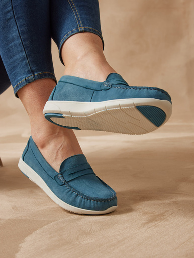 Mocassins cuir velours - Pédiconfort - Bleu