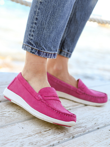 Mocassins cuir velours - Pédiconfort - Fuchsia